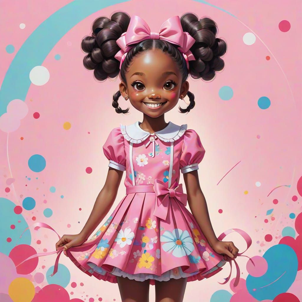 Whimsical Girl in Vibrant Pink Dress with Pink Pigtails