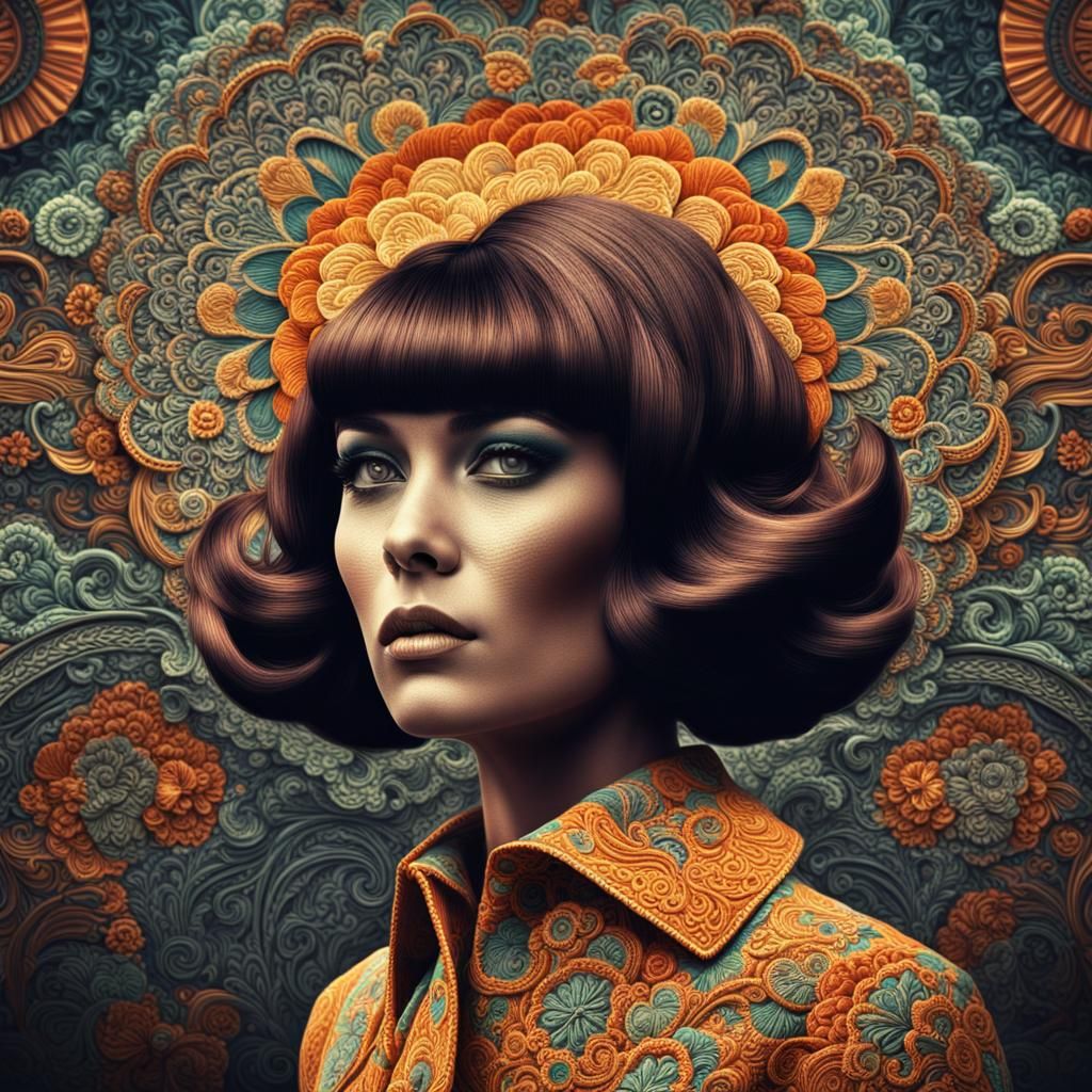 Groovy 60s Woman in Hyperrealistic Style