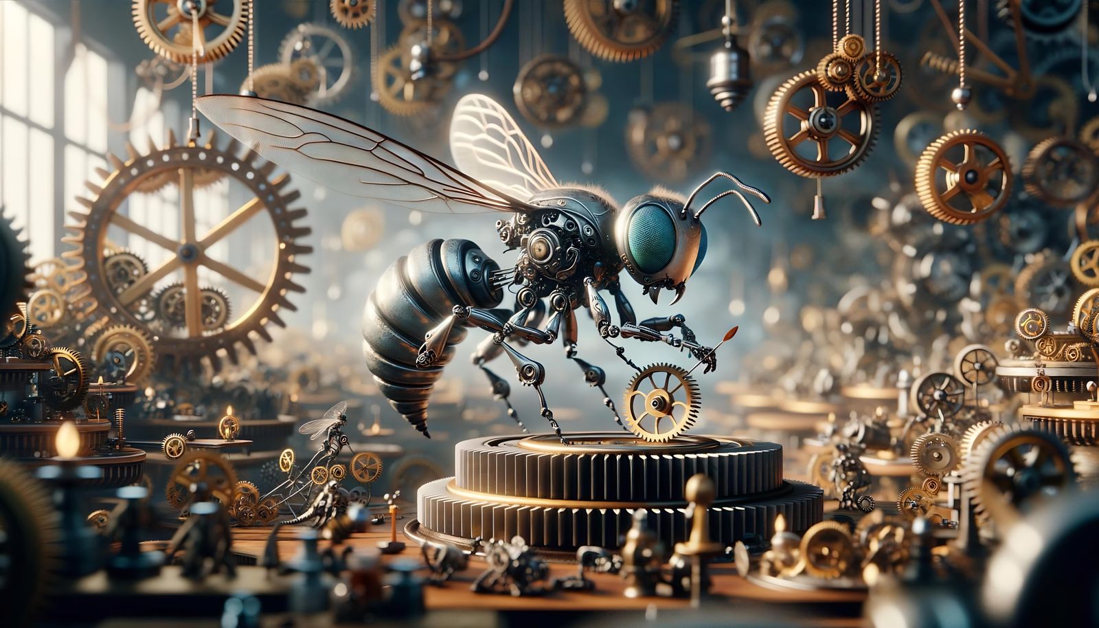 Clockwork Mender in a Bustling Clockwork Laboratory