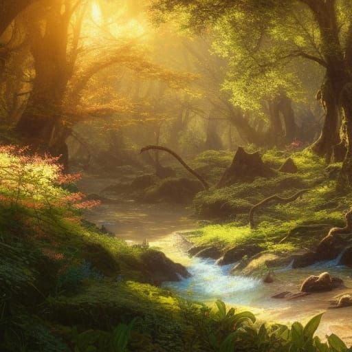 Lush Elven Village in Golden Woodland