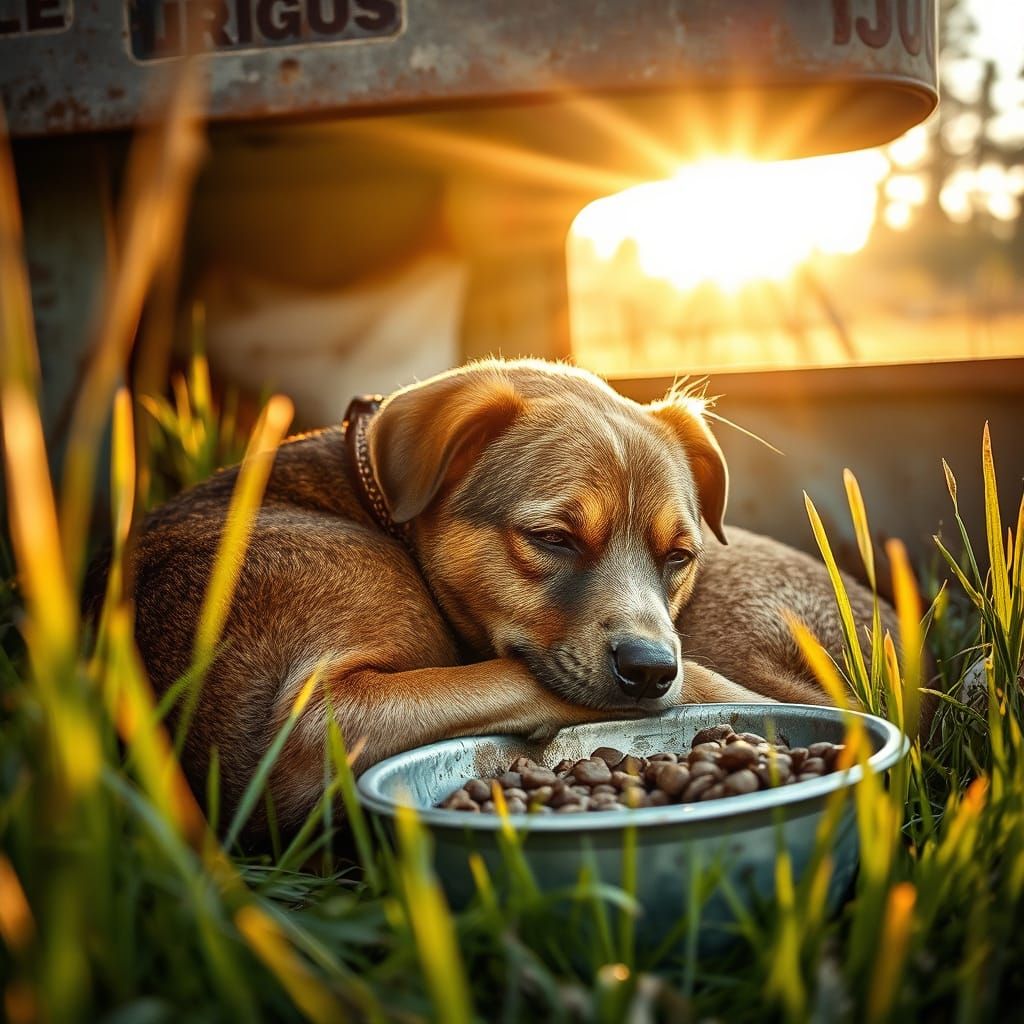 Dog Napping Under Truck, Golden Hour Lighting