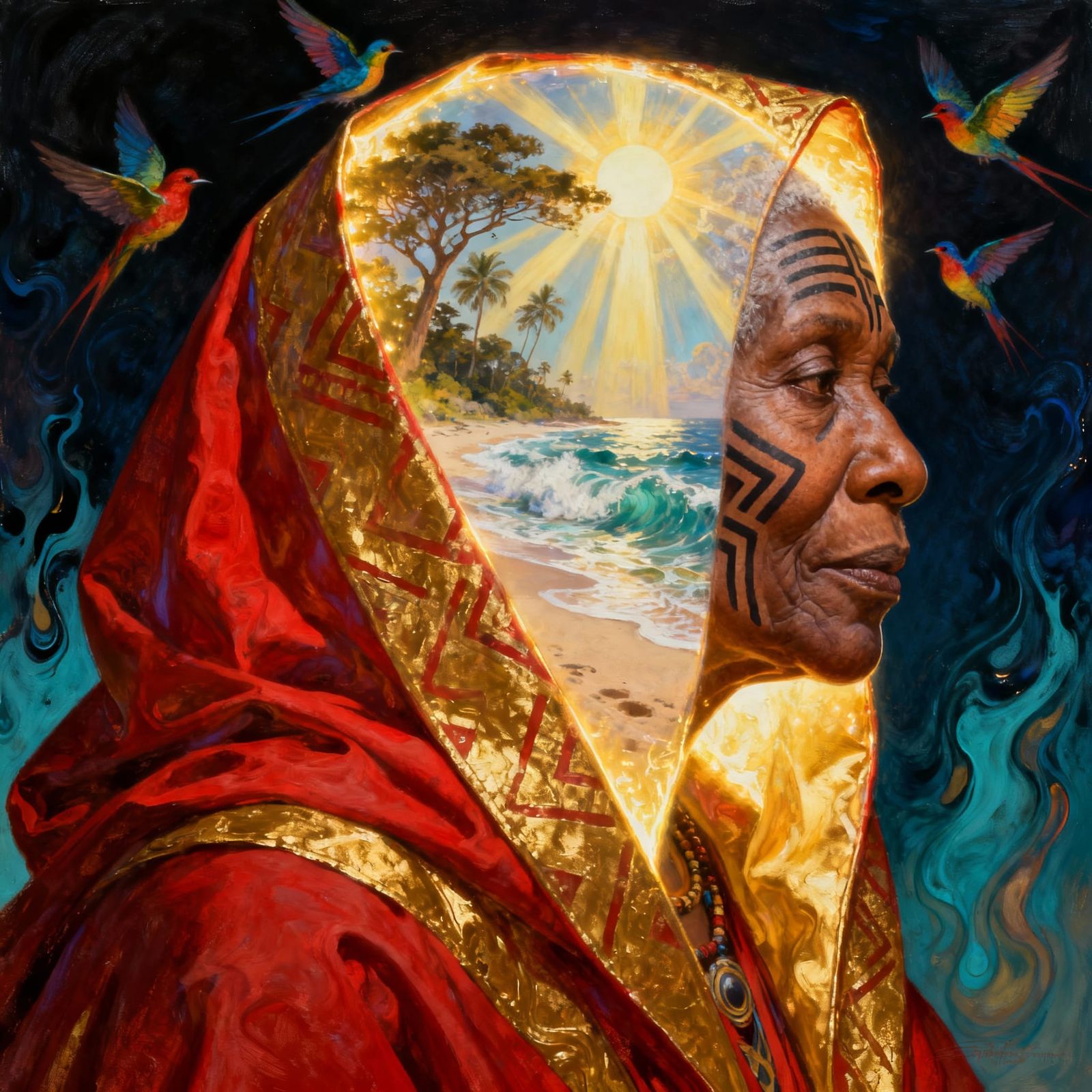 Yoruba Elder in Surreal Fantasy World