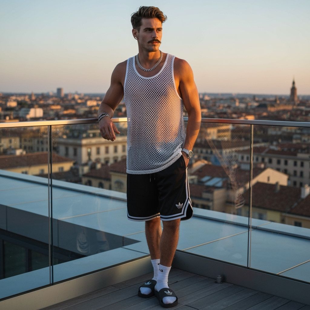 Fit Man on Rooftop Terrace at Golden Hour