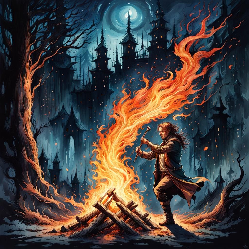 Rumpelstiltskin Dances in Eerie Watercolor Art