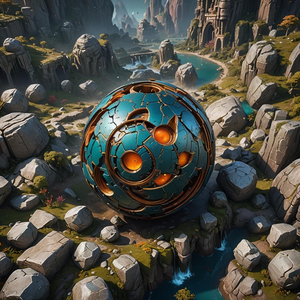 Fantastical Ball with Cat Ears in Detailed Digital Art