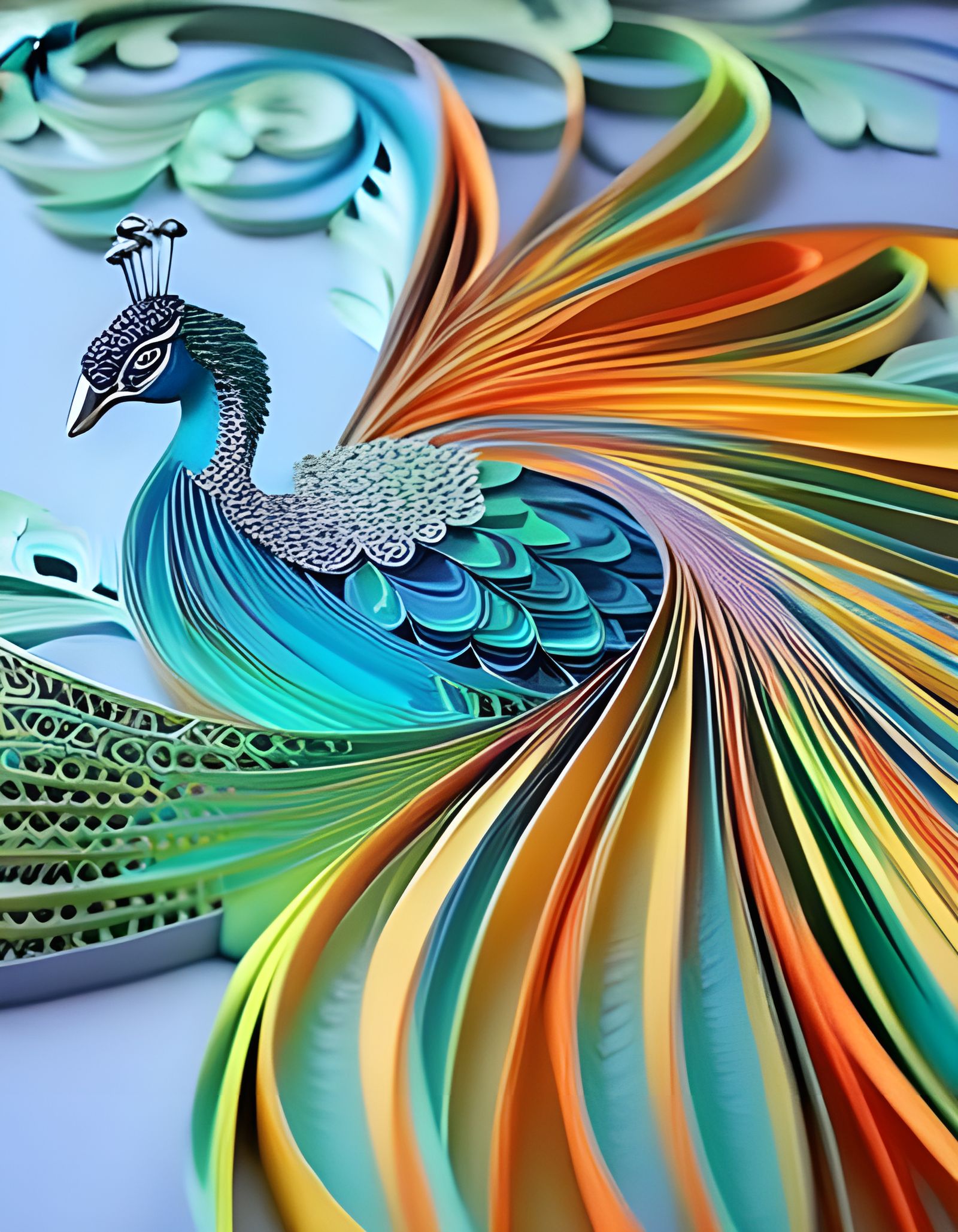 Iridescent Rainbow Peacock in 3D Papercraft Style