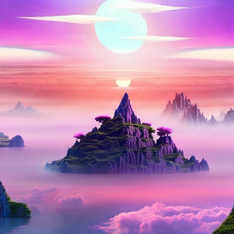 Floating Islands in Pink Sky: Digital Matte Painting