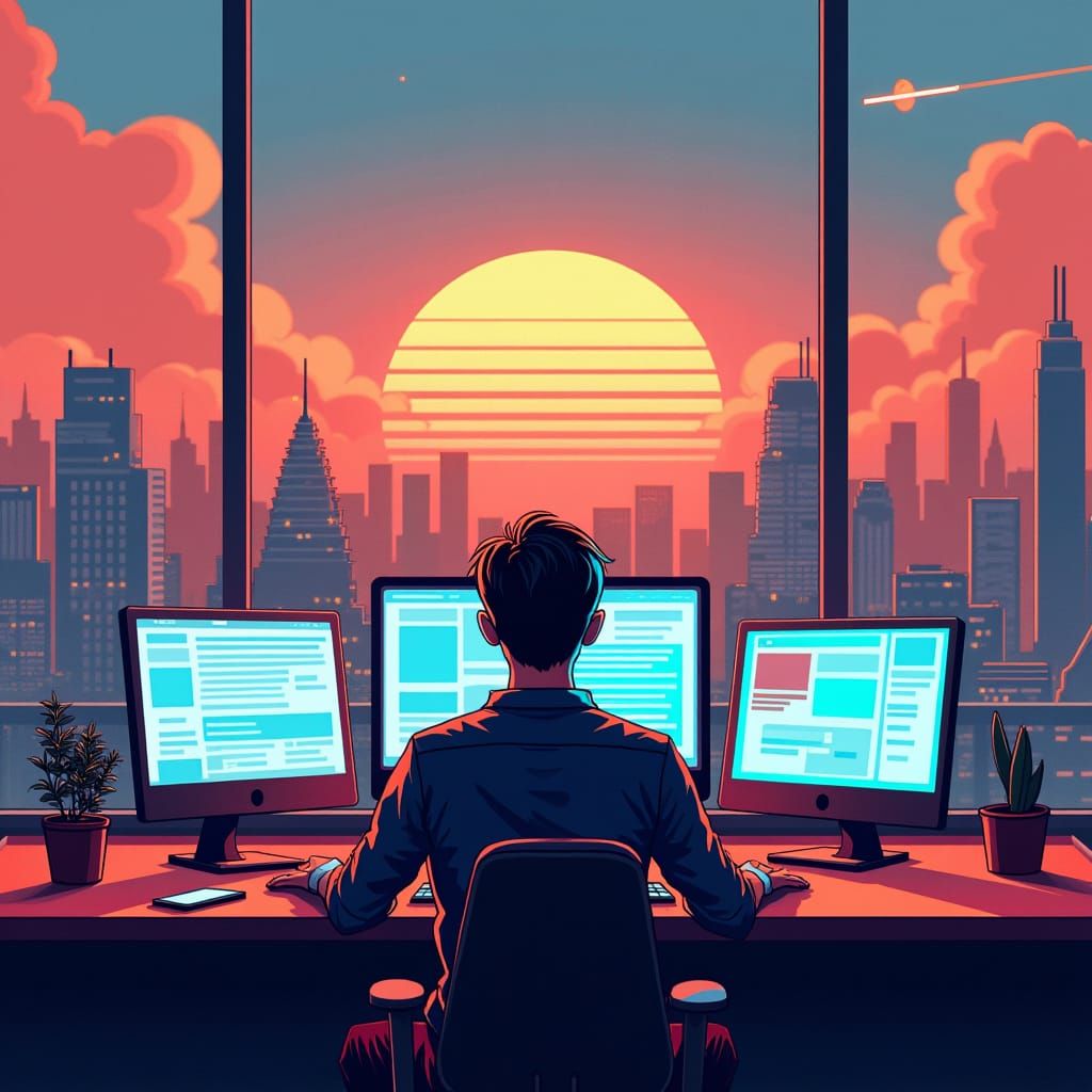 Futuristic Social Media Communication at Sunset