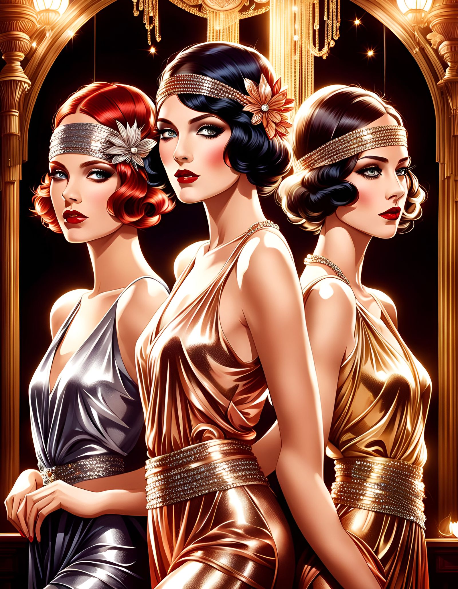 Elegant Flapper Girls in Shimmering Art Deco Style