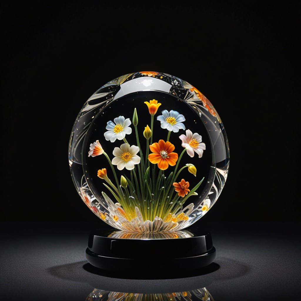 Murano Glass Paperweight with Cane Flowers