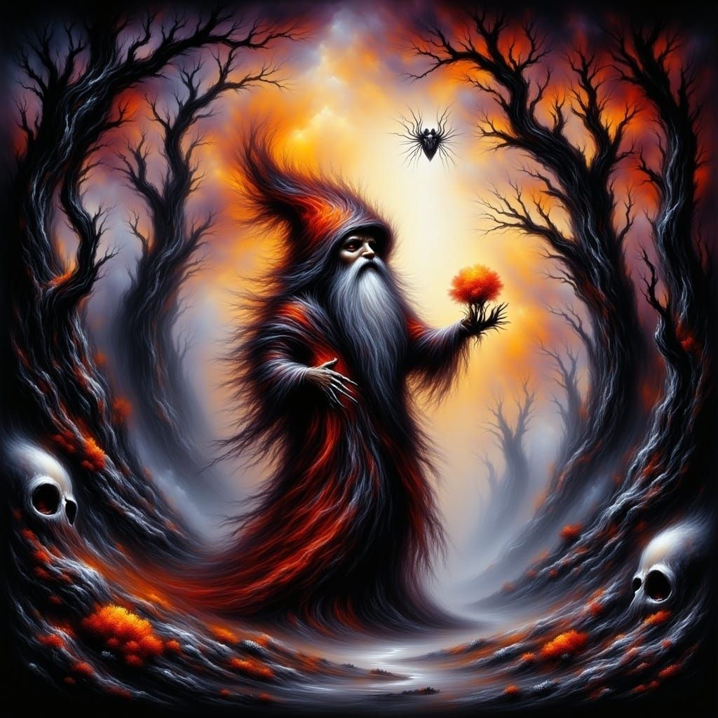 Freddy Krueger Gnome in Haunted Forest, Burton Style