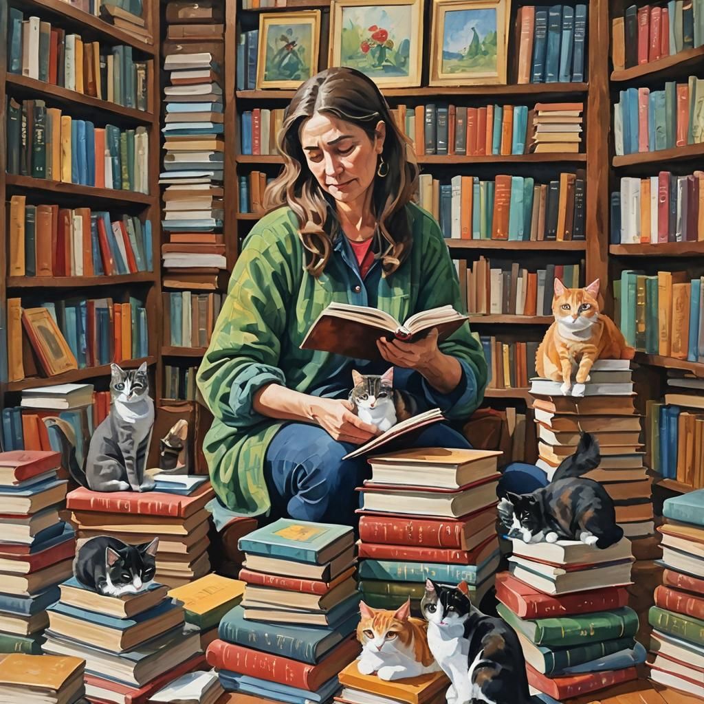 Friends and Books: Gouache Watercolor Impressionist Painting