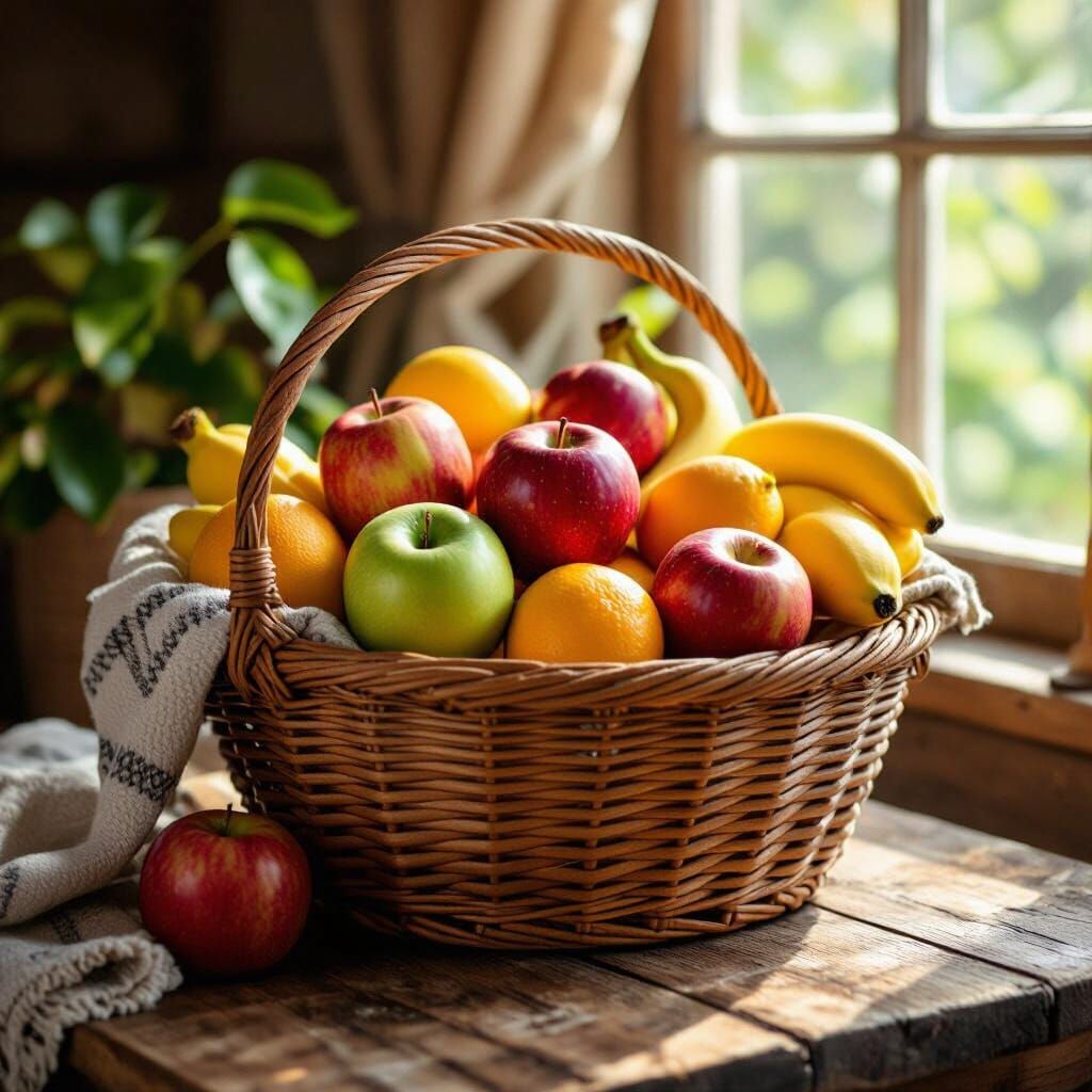 Fresh Fruits Overflowing in Basket with Natural Light