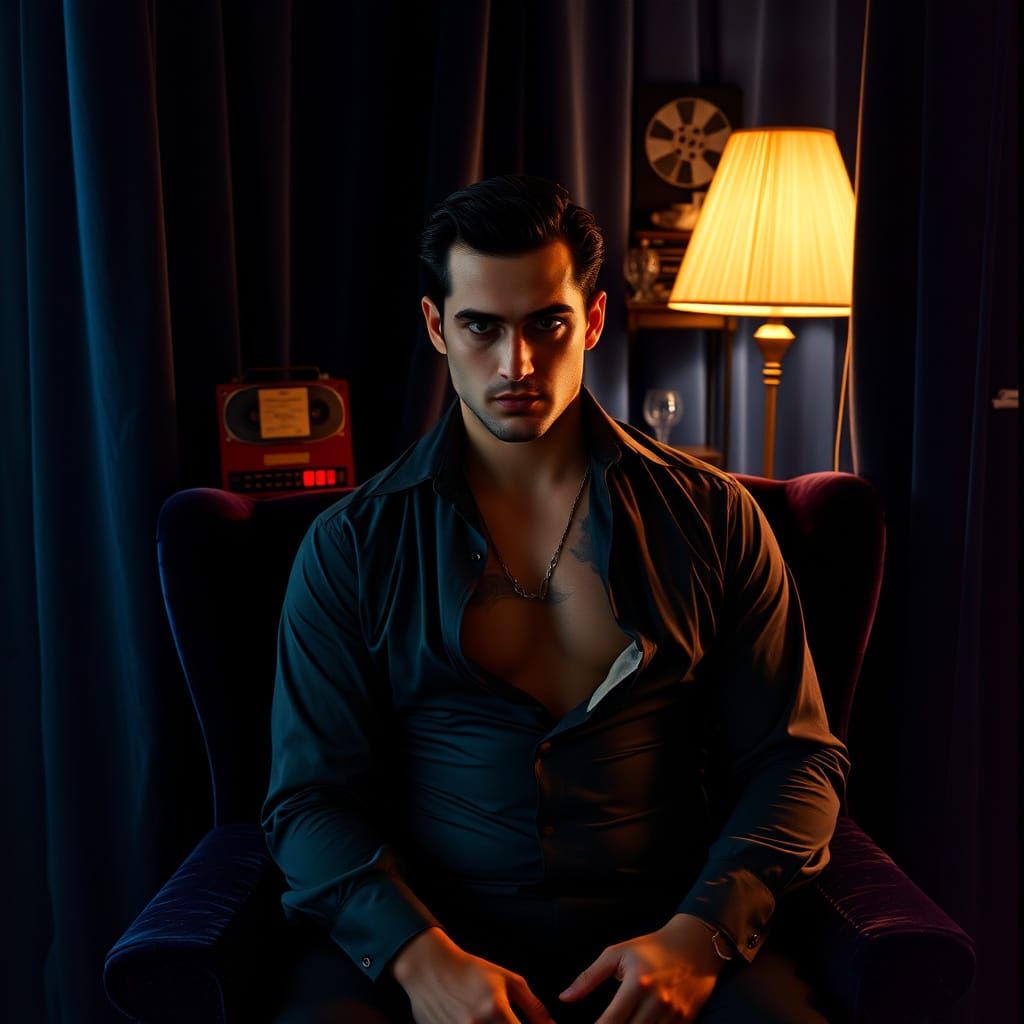 Brooding Man in Velvet, Cinematic Film Still