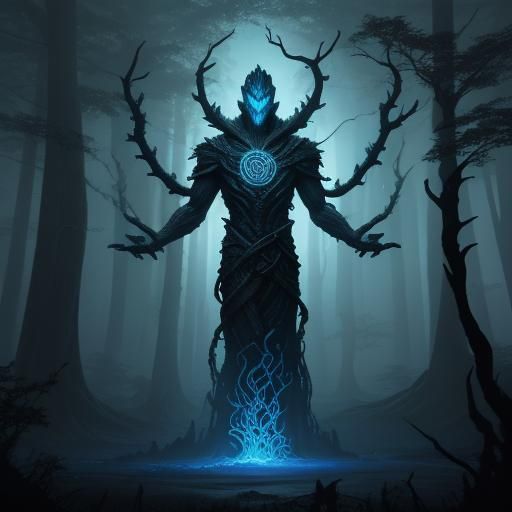 Mythical Humanoid in Misty Forest: Fantasy Concept Art