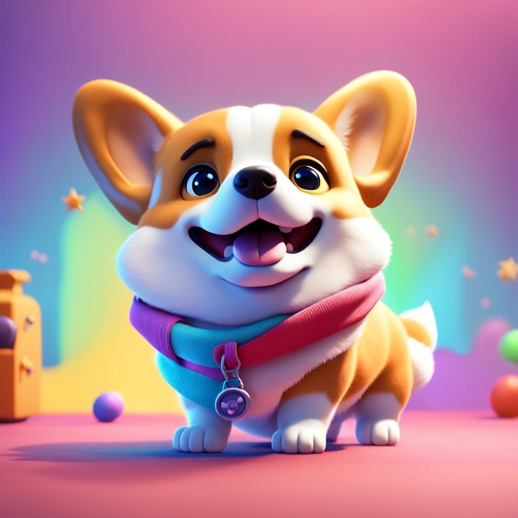 Cute Corgi in Casual Style as 3D Digital Art