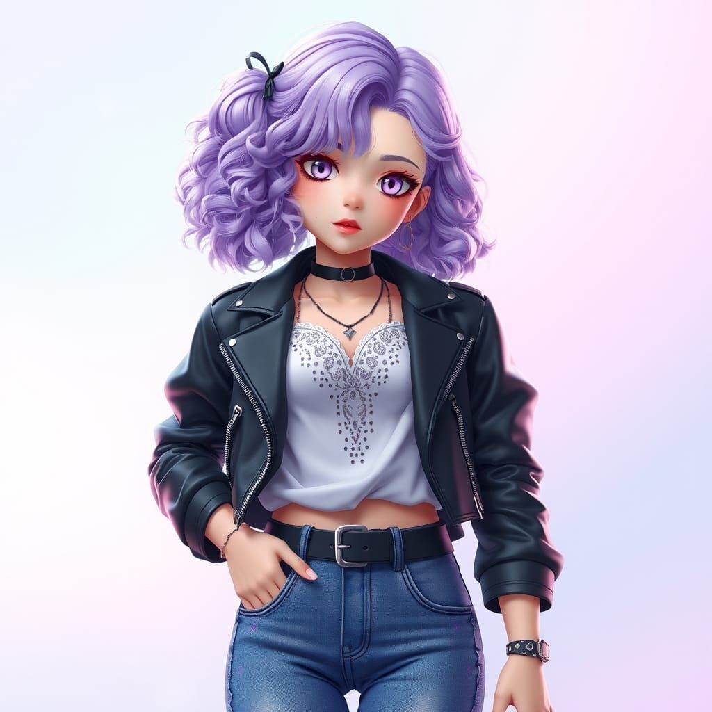 Anime Girl with Purple Hair in 3D Digital Art