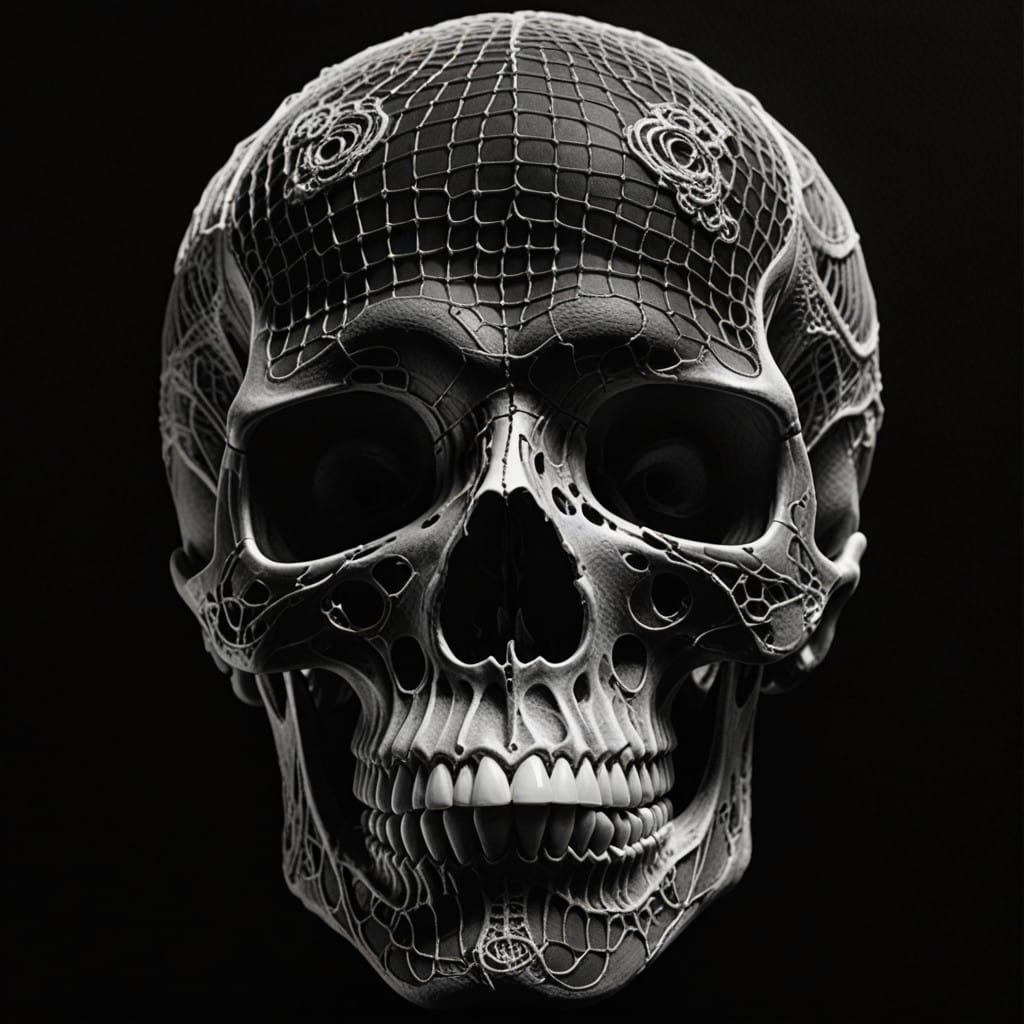 Dark Rembrandt-Style Skull Portrayal in Charcoal Art