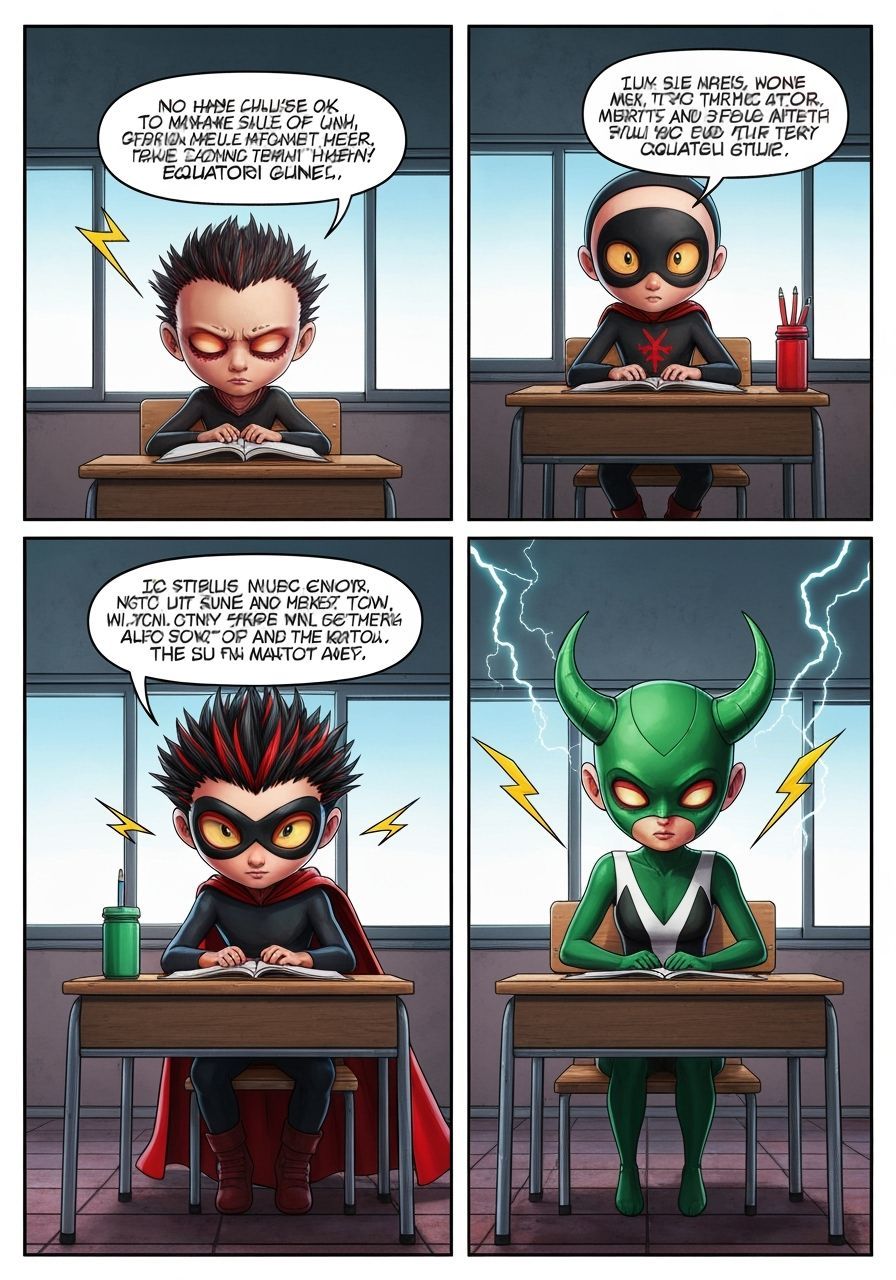 Superhero Students in Comic Book Style
