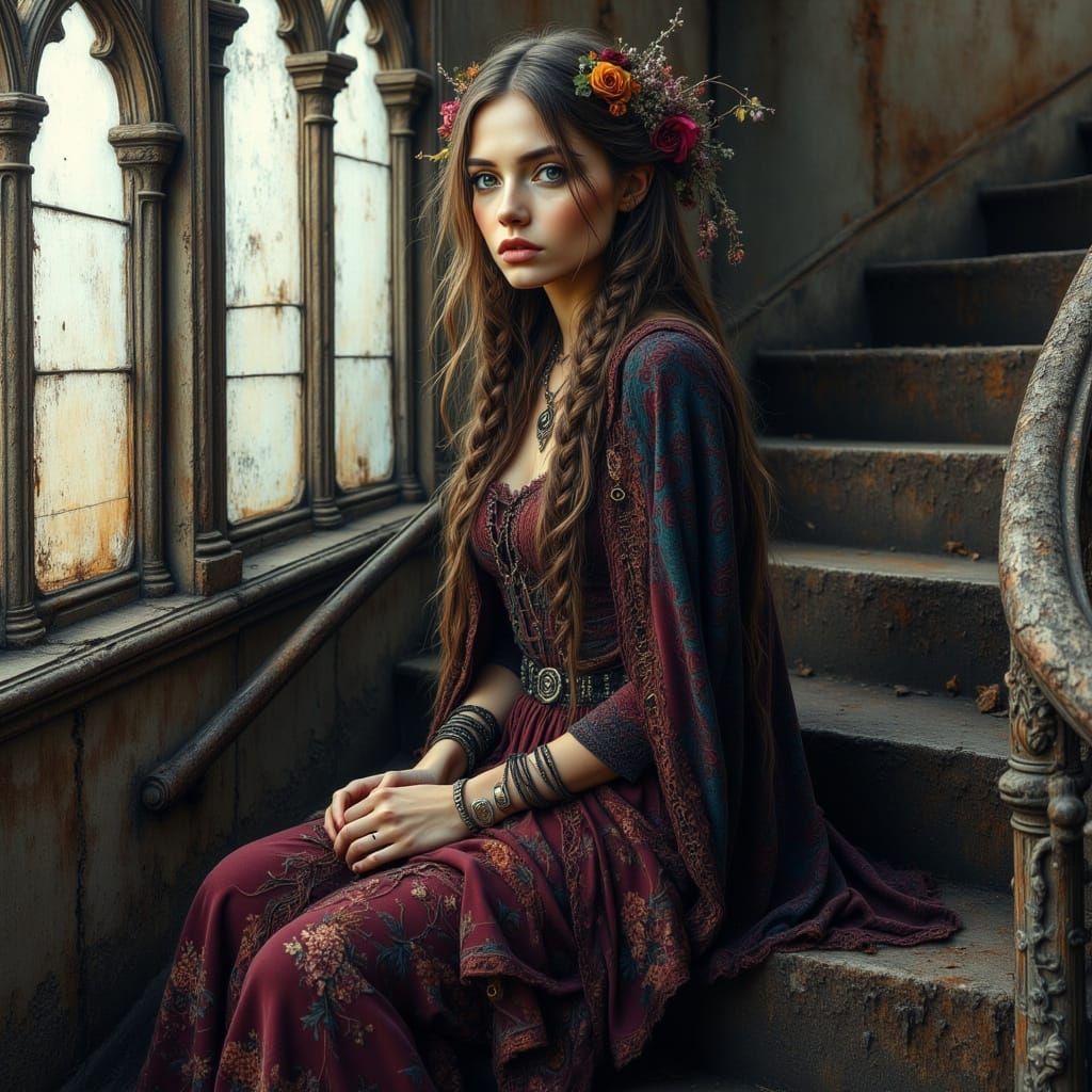 Regal Gothic Woman in Velvet Cloak