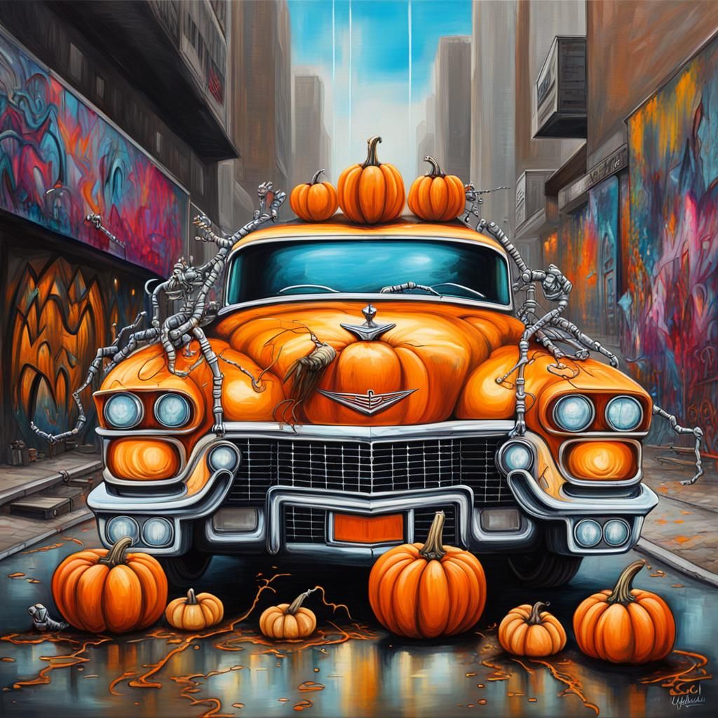 Robot Pumpkin Transformer Cadillac in Graffiti Art