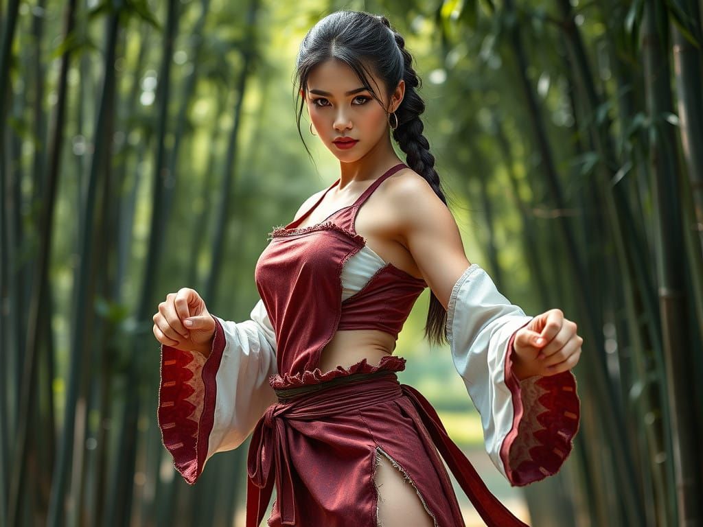 Serene Warrior in Traditional Chinese Attire
