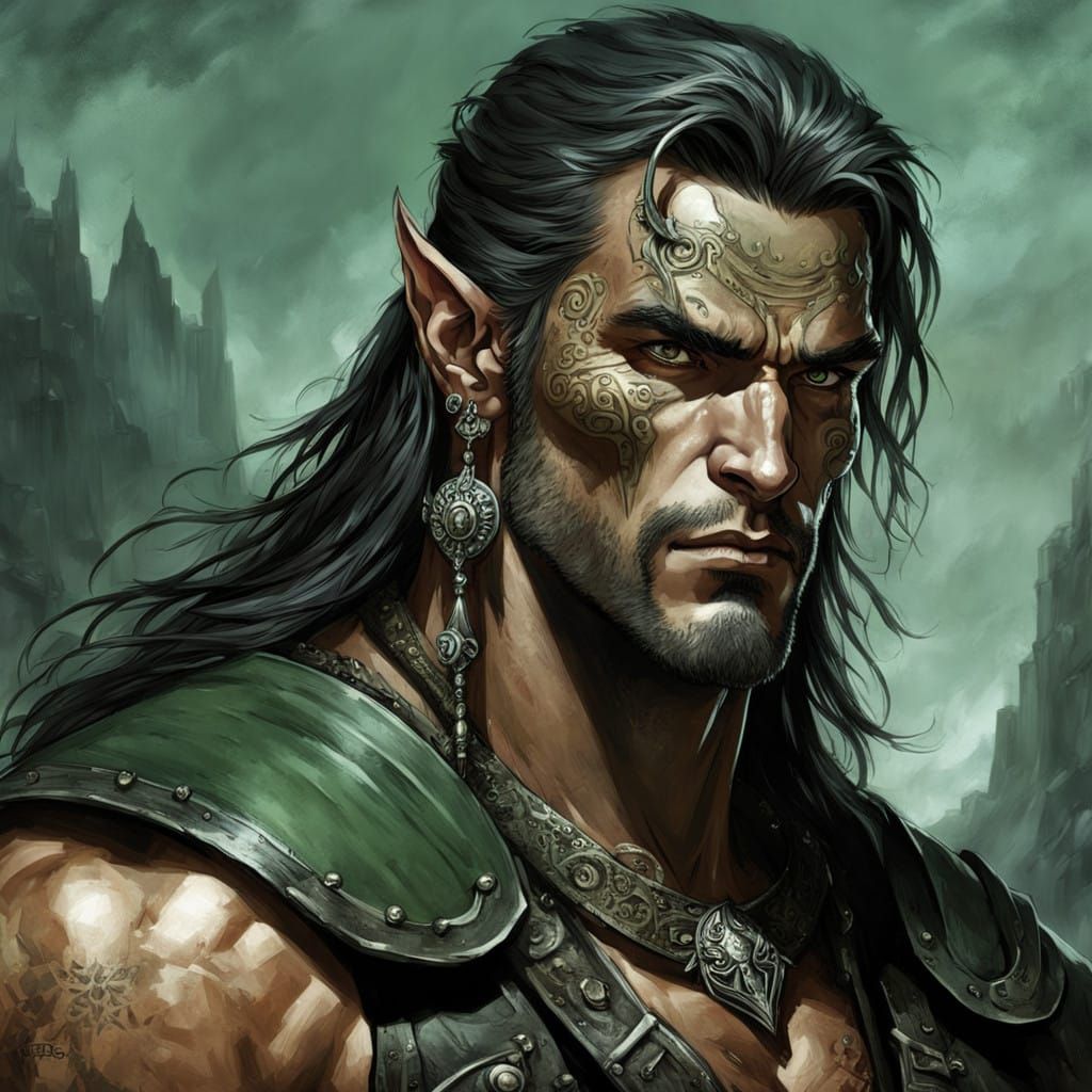 Chiseled Half-Elf Warrior in Leather Armor