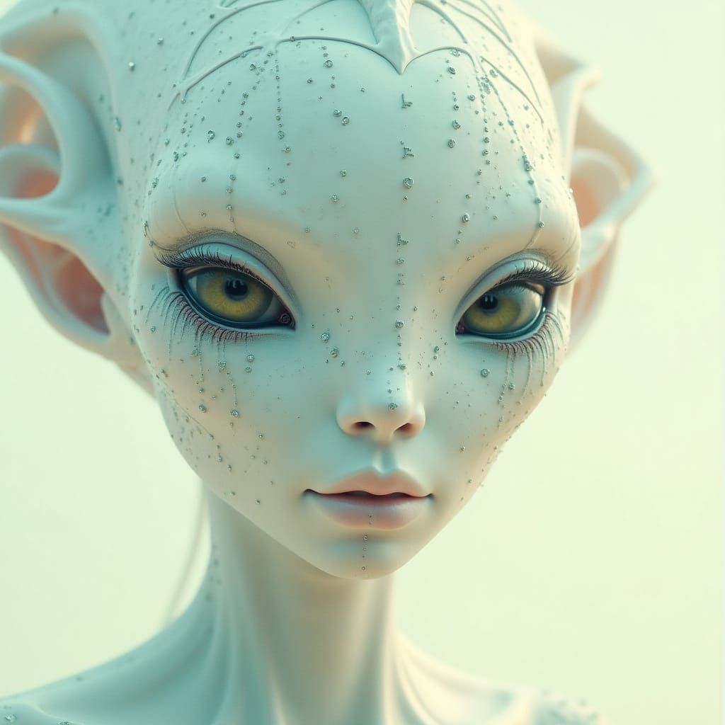 Exotic Alien Face with Intricate Alphabet, Sci-Fi Art