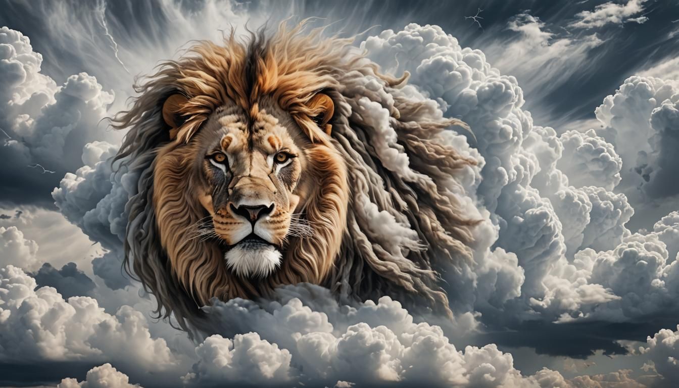 Lion Face Made of Clouds and Wind