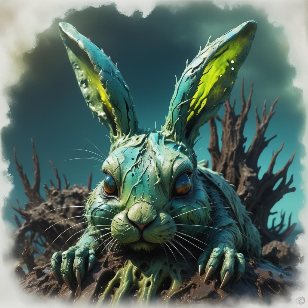 Slimy Bunny on Magical Island in Digital Art