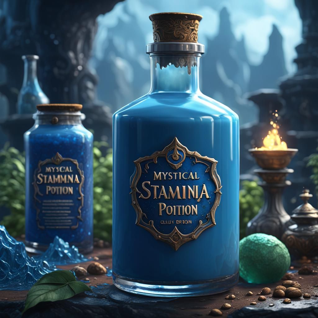 Mystical Blue Stamina Potion: Fantasy Concept Art