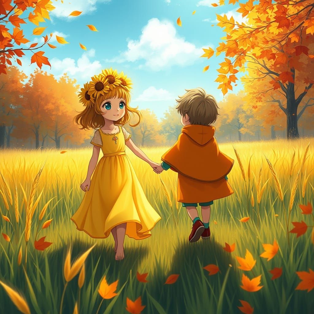 Golden Summer Child Meets Autumn Child in Surreal Fantasy Me...