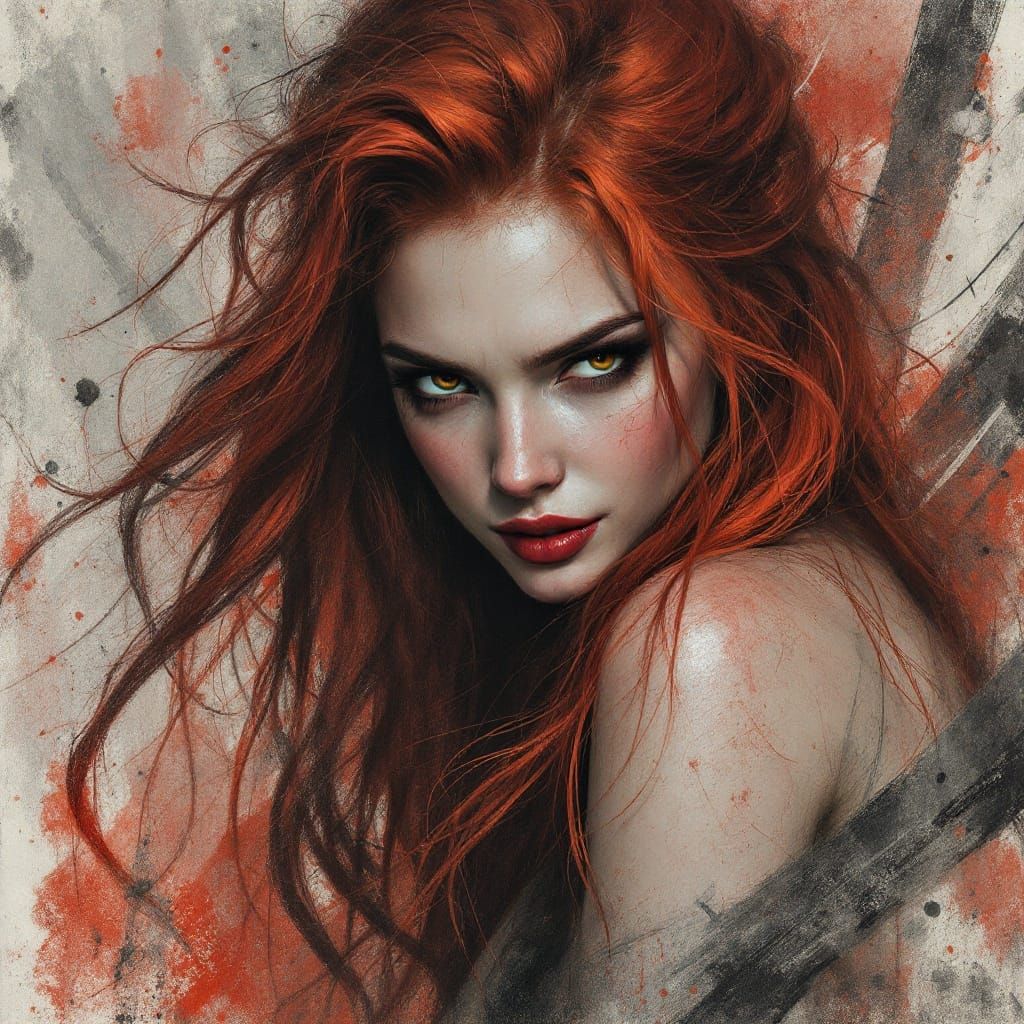 Whimsical Norse Goddess with Fiery Red Hair