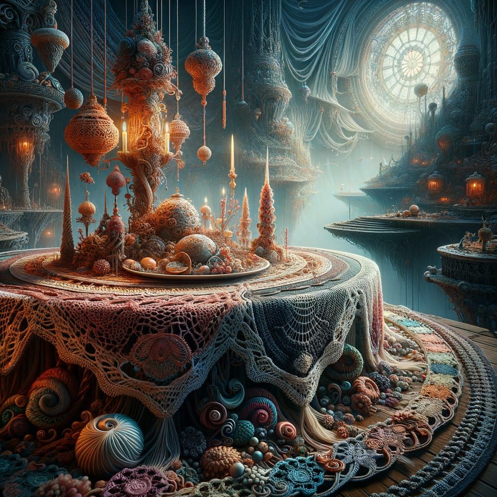 Fantasy Crochet Tablecloth in Rich, Deep Colors