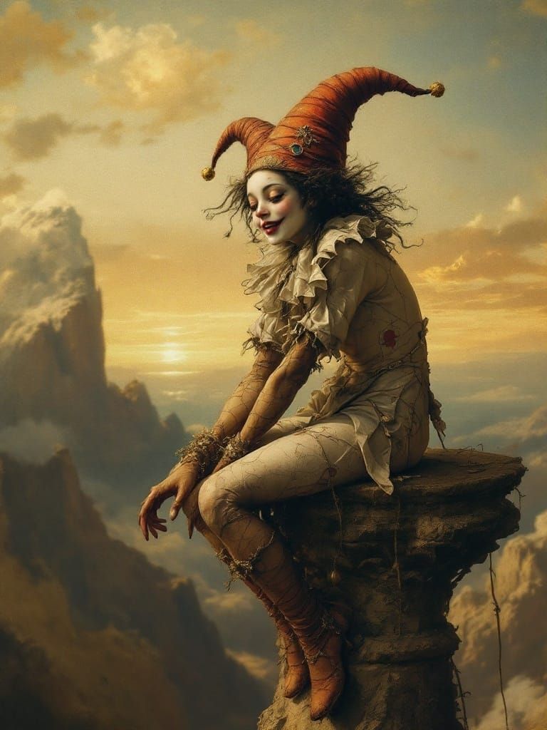 Tiny Jester Puppet at Ocean's Edge