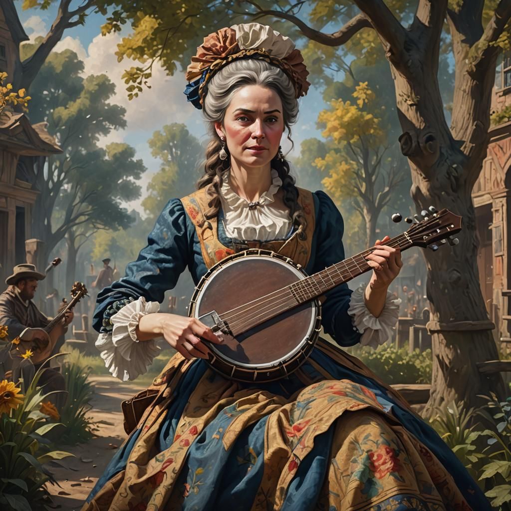 Impressionistic Woman Playing Banjo in 18th Century Clothes