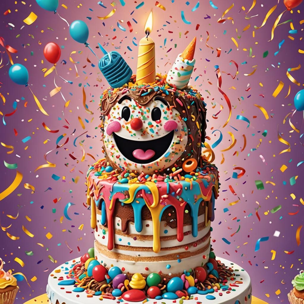 Singing Birthday Cake in a Whimsical Cartoon