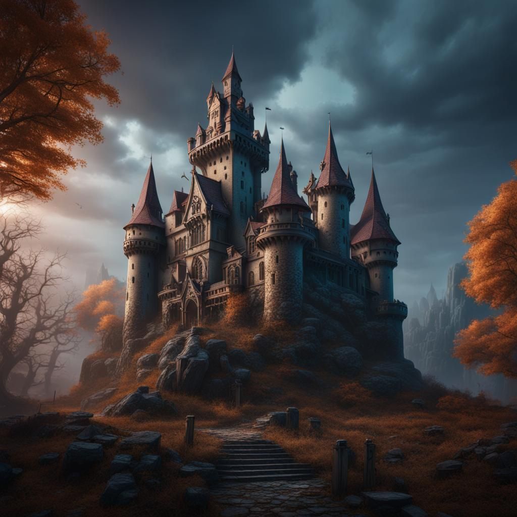 Detailed Matte Painting of a Haunted Castle
