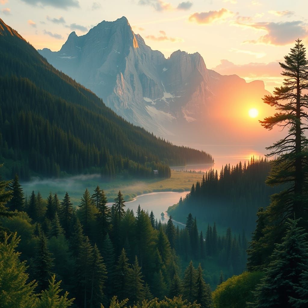 Dreamy Impressionist Landscape with Sunset Glow