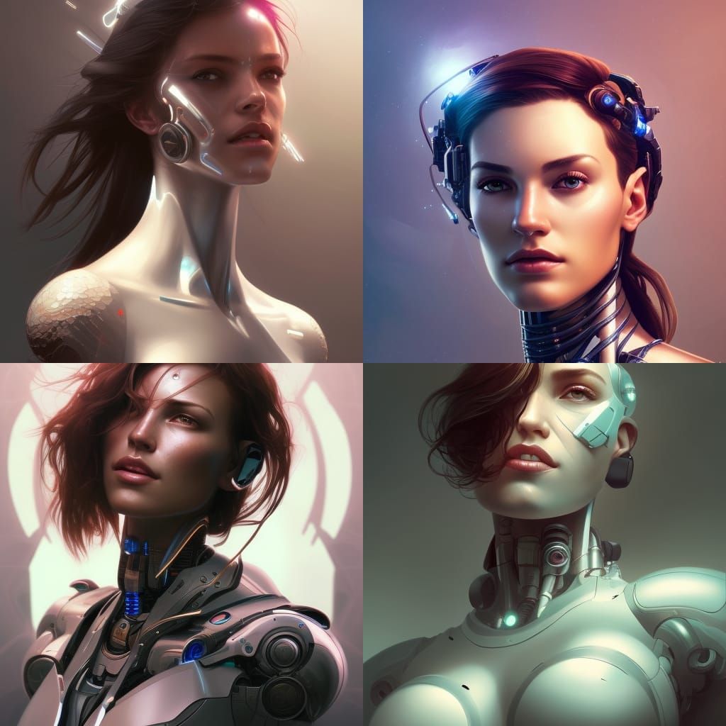 Cyborg Woman Portrait in Hyperrealistic Style