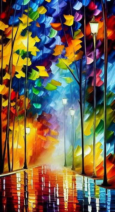 Autumn Night in a Park: Vibrant Neo-Expressionist Masterpiec...