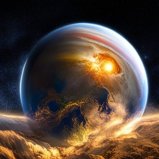 Solar System in Glass Egg, Hyperrealistic Style