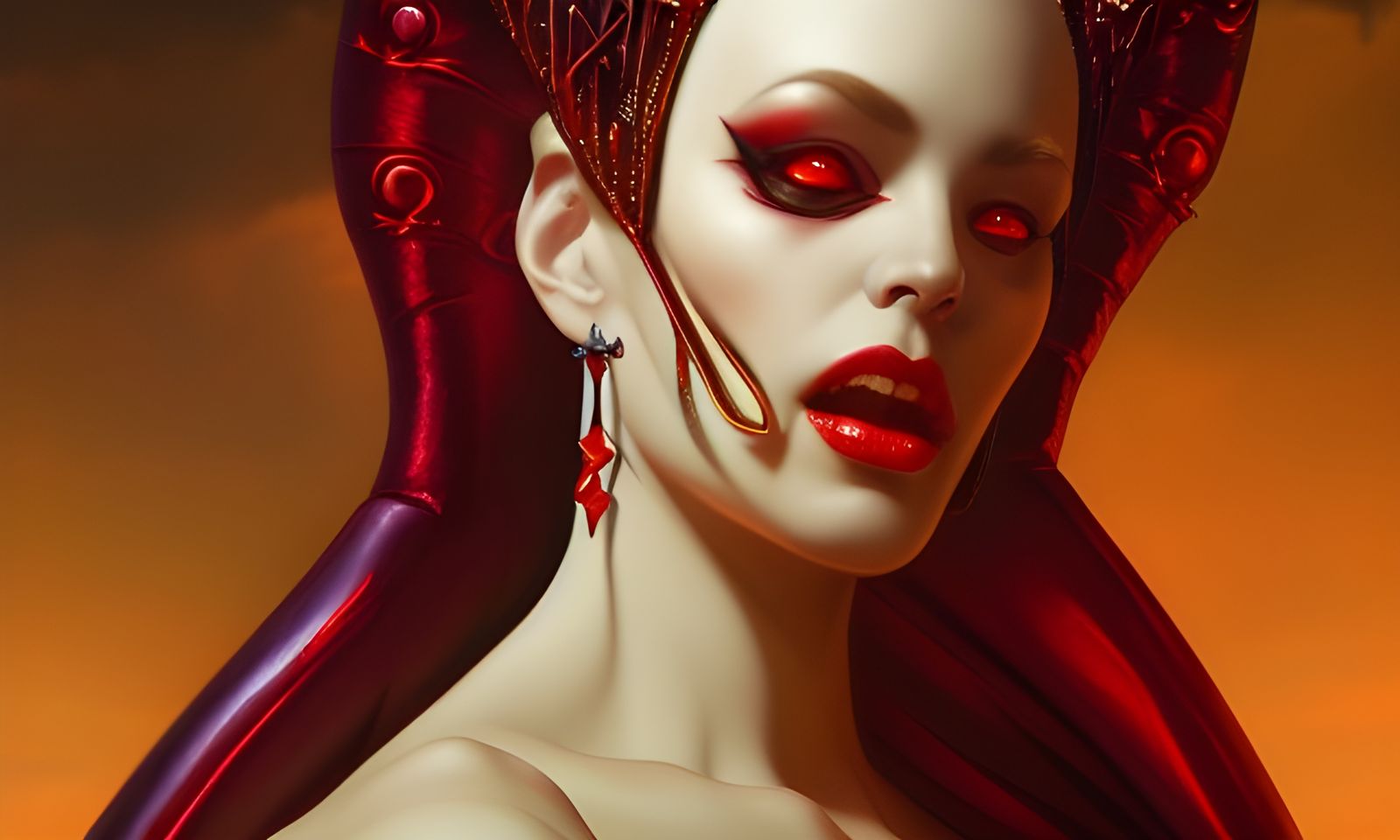Glamorous Dark Demon Ruler Portrait in Matte Painting Style