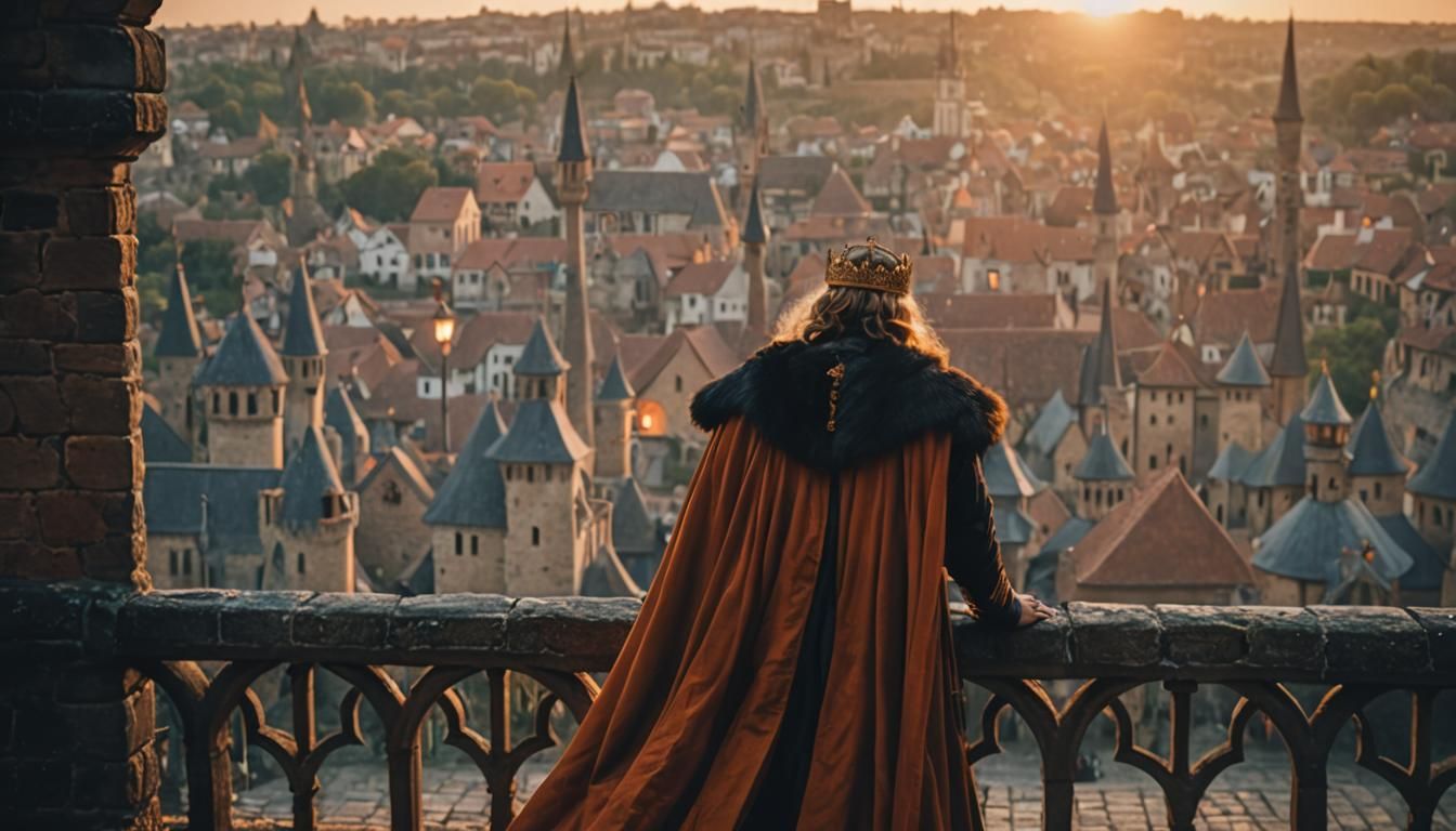Man in Royal Gown at Sunset