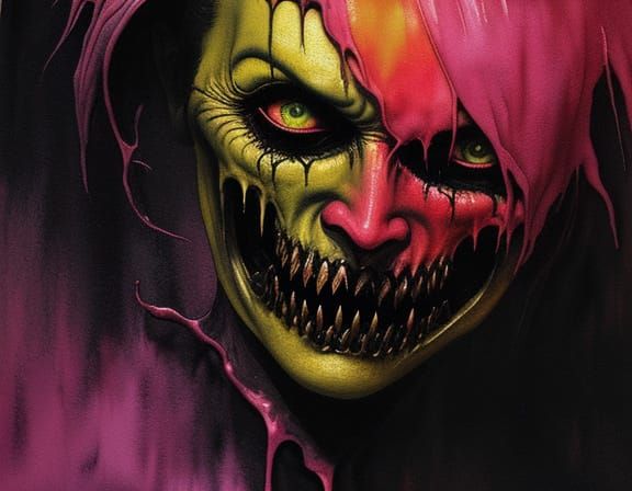 Disturbing Concept Art of a Screaming Person in a Garish Roo...