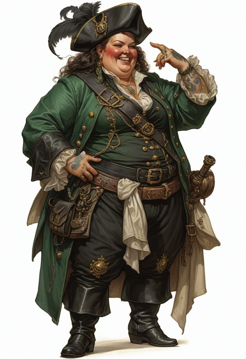 Grinning Pirate Queen in Heroic Fantasy Style