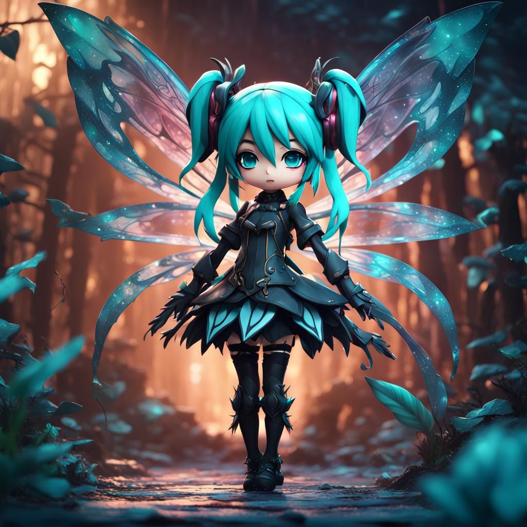 Chibi Hatsune Miku Fairy: Detailed Digital Art