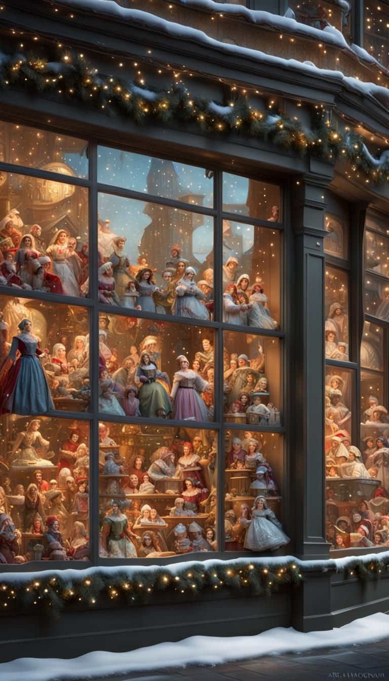 Christmas Toy Store Window: Vintage 3D Photograph