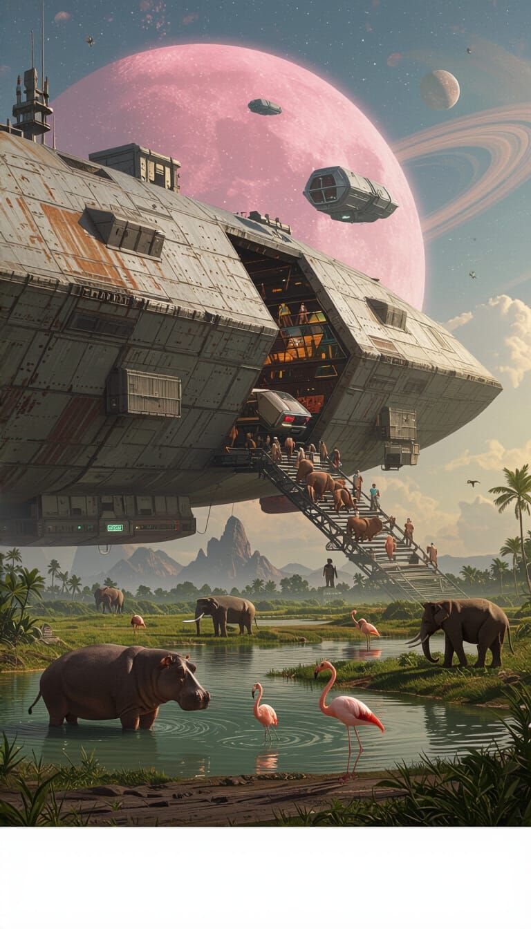 After 2 millenniums, A behemoth metropolis-mothership rocket arrived at an alien exoplanet. Its body showcased weathered...