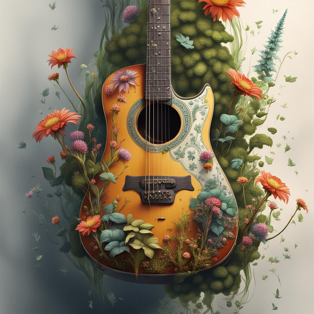 Botanical Guitar: Detailed Matte Painting